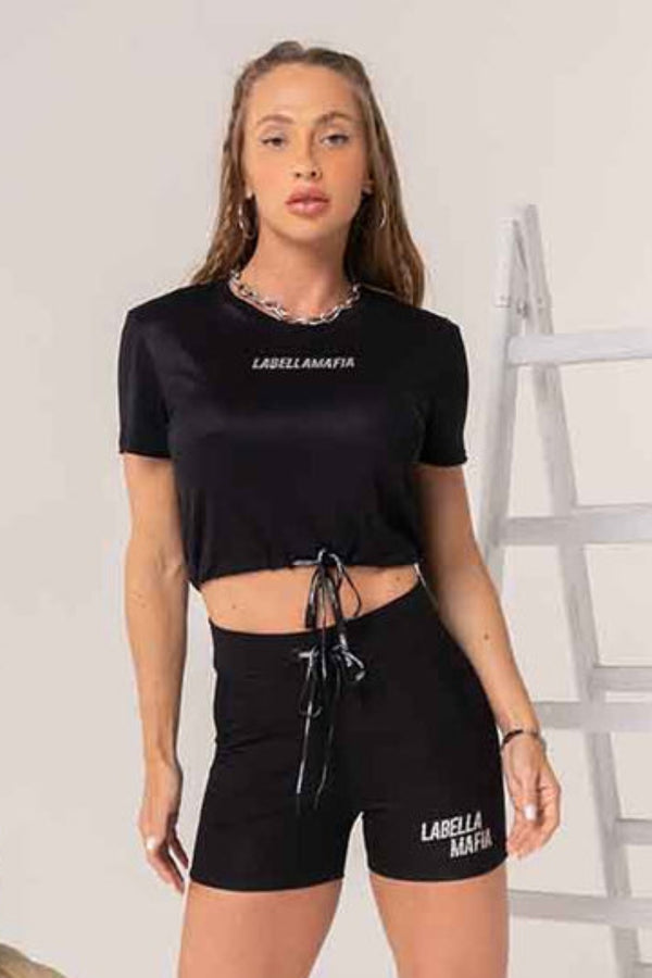 Cropped Top Match Black Silver